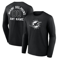 Miami Dolphins Personalized Name & Number Monochrome Long Sleeve T-Shirt - Black - NFL