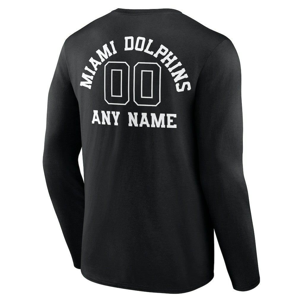 Miami Dolphins Personalized Name & Number Monochrome Long Sleeve T-Shirt - Black - NFL