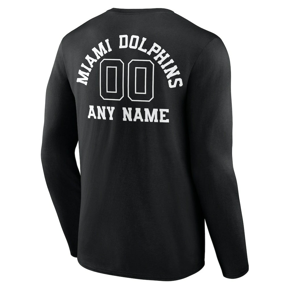 Miami Dolphins Personalized Name & Number Monochrome Long Sleeve T-Shirt - Black - NFL
