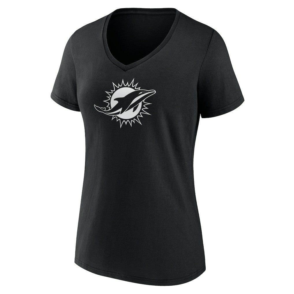 Miami Dolphins Women's Personalized Name & Number Monochrome V-Neck T-Shirt - Black - NFL