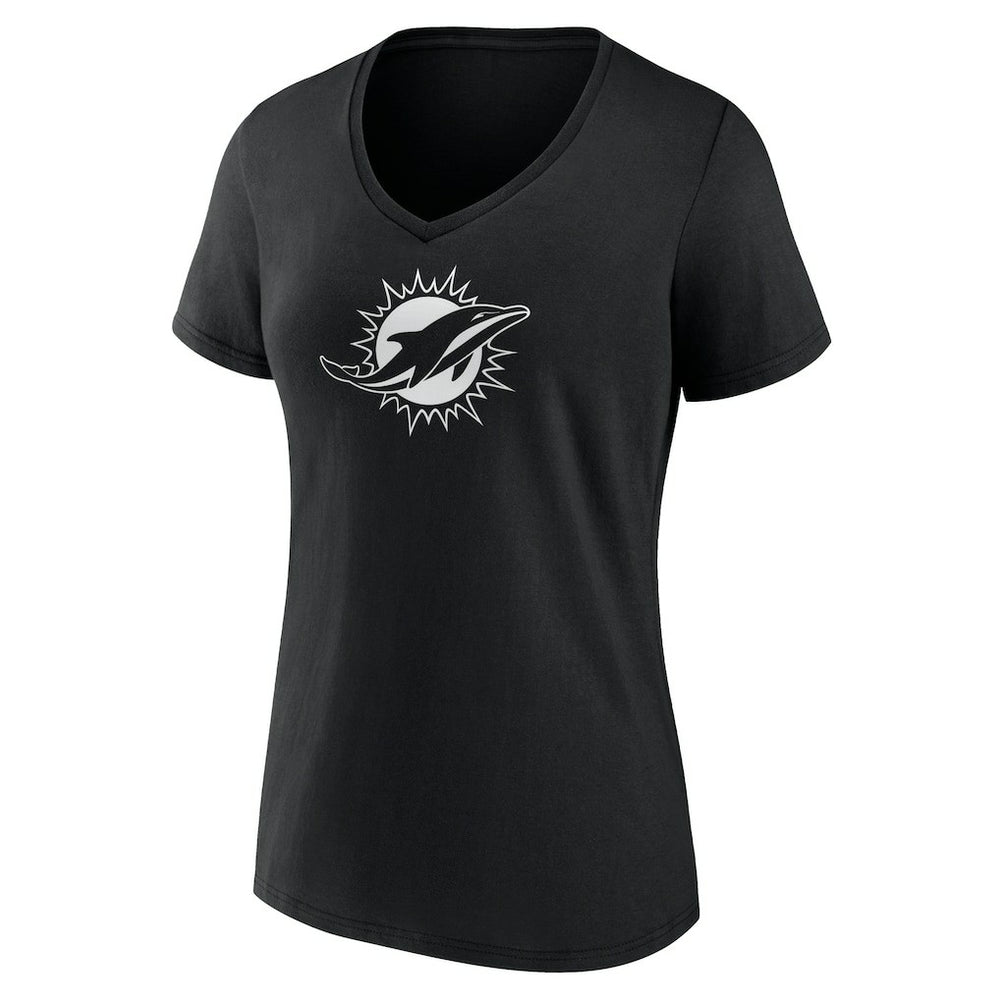 Miami Dolphins Women's Personalized Name & Number Monochrome V-Neck T-Shirt - Black - NFL