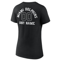 Miami Dolphins Women's Personalized Name & Number Monochrome V-Neck T-Shirt - Black - NFL