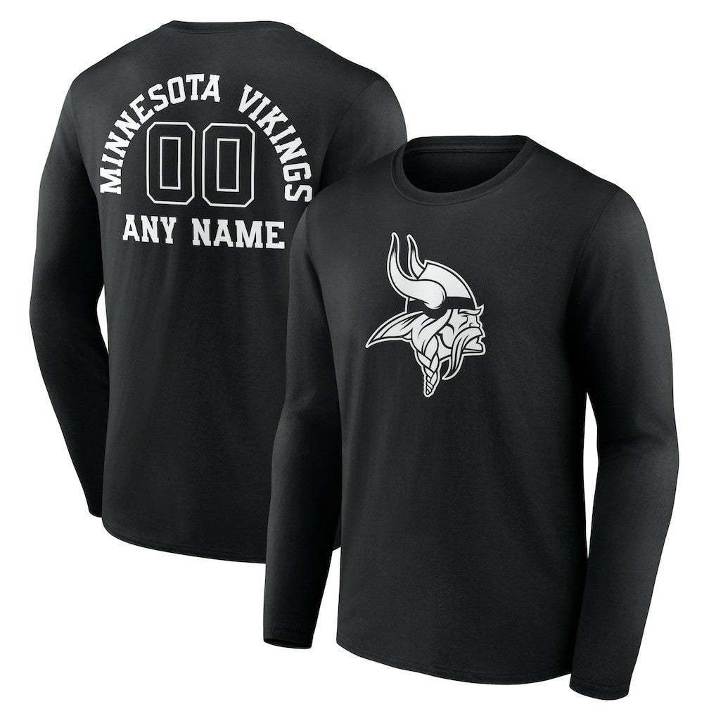 Minnesota Vikings Personalized Name & Number Monochrome Long Sleeve T-Shirt - Black - NFL