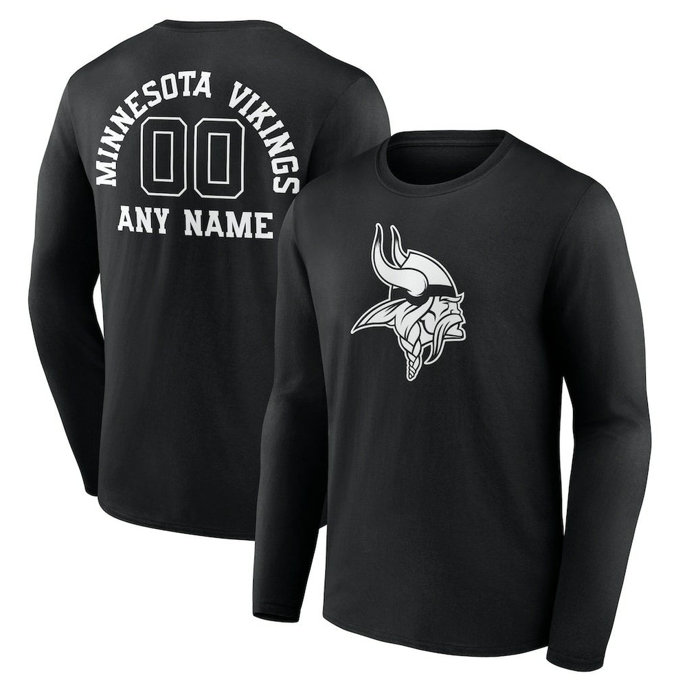 Minnesota Vikings Personalized Name & Number Monochrome Long Sleeve T-Shirt - Black - NFL