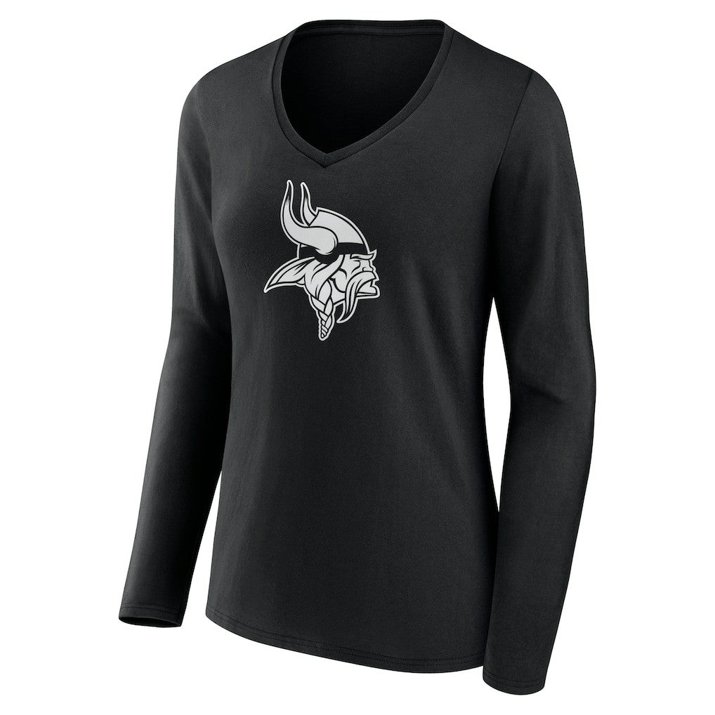 Minnesota Vikings Women's Personalized Name & Number Monochrome Long Sleeve V-Neck T-Shirt - Black - NFL