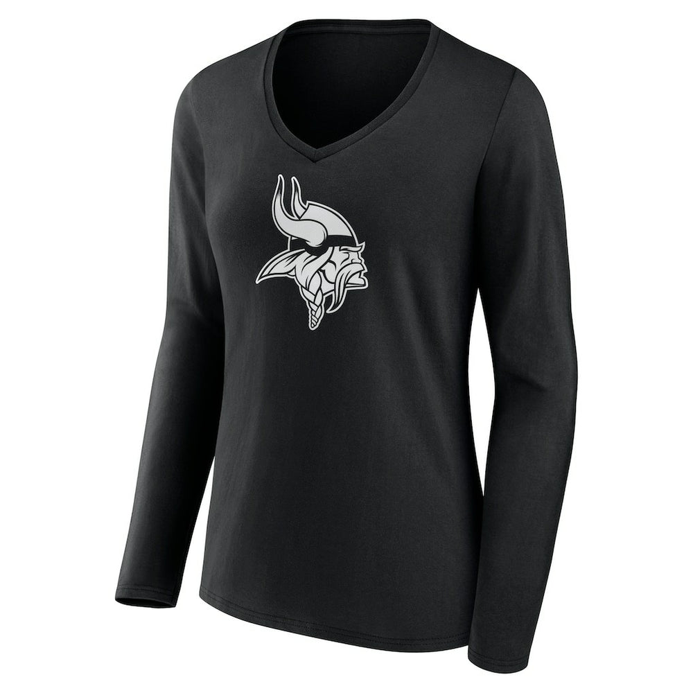 Minnesota Vikings Women's Personalized Name & Number Monochrome Long Sleeve V-Neck T-Shirt - Black - NFL