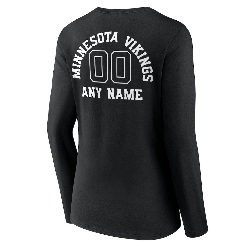 Minnesota Vikings Women's Personalized Name & Number Monochrome Long Sleeve V-Neck T-Shirt - Black - NFL