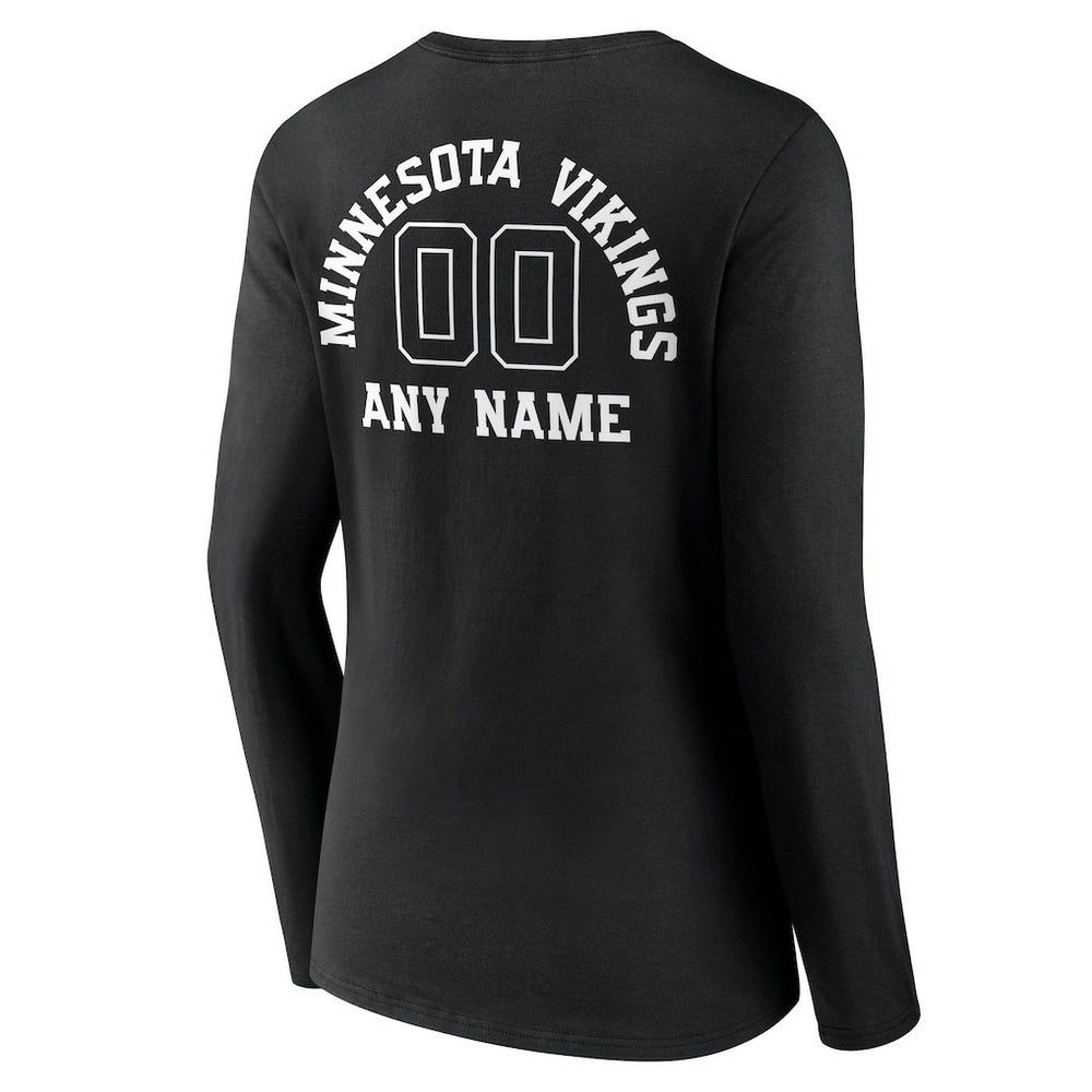 Minnesota Vikings Women's Personalized Name & Number Monochrome Long Sleeve V-Neck T-Shirt - Black - NFL