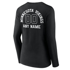 Minnesota Vikings Women's Personalized Name & Number Monochrome Long Sleeve V-Neck T-Shirt - Black - NFL