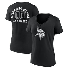 Minnesota Vikings Women's Personalized Name & Number Monochrome V-Neck T-Shirt - Black - NFL