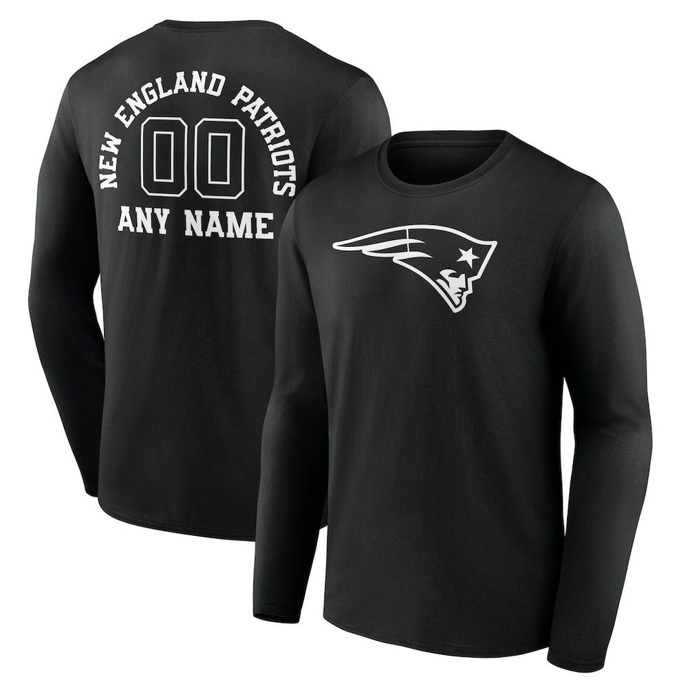 New England Patriots Personalized Name & Number Monochrome Long Sleeve T-Shirt - Black - NFL