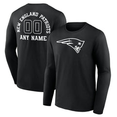 New England Patriots Personalized Name & Number Monochrome Long Sleeve T-Shirt - Black - NFL