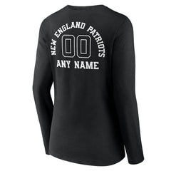 New England Patriots Women's Personalized Name & Number Monochrome Long Sleeve V-Neck T-Shirt - Black - NFL