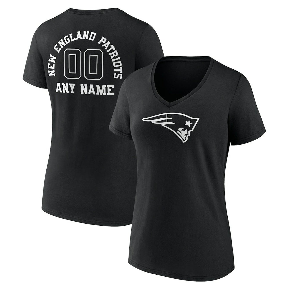 New England Patriots Women's Personalized Name & Number Monochrome V-Neck T-Shirt - Black - NFL