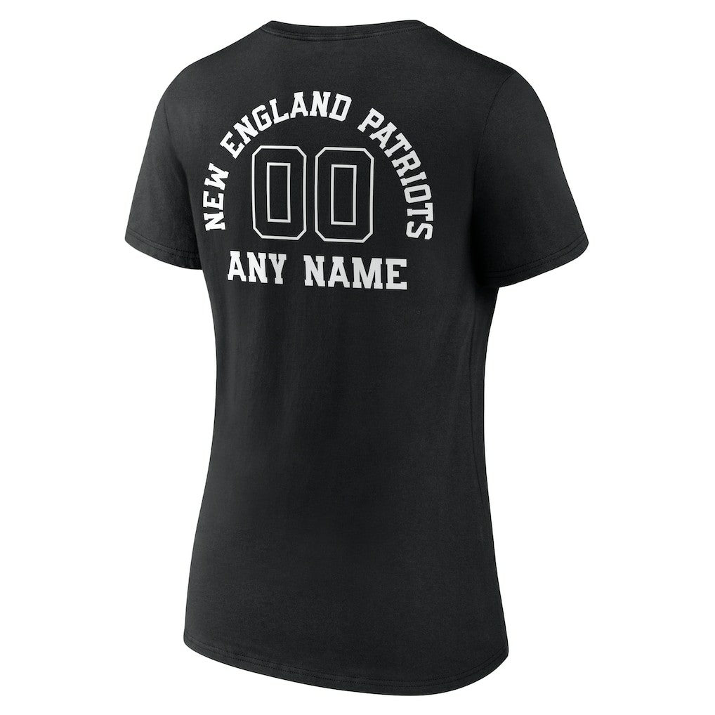 New England Patriots Women's Personalized Name & Number Monochrome V-Neck T-Shirt - Black - NFL