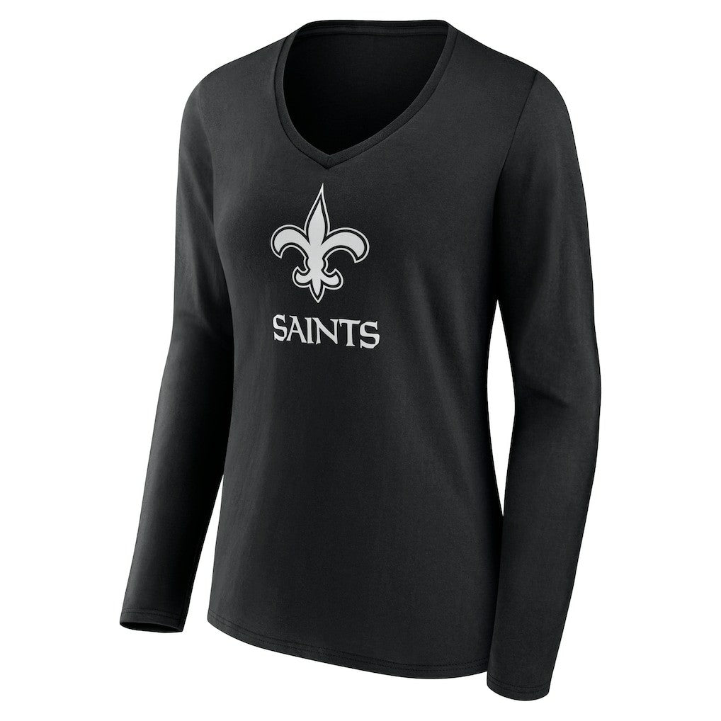 New Orleans Saints Women's Personalized Name & Number Monochrome Long Sleeve V-Neck T-Shirt - Black - NFL