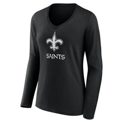New Orleans Saints Women's Personalized Name & Number Monochrome Long Sleeve V-Neck T-Shirt - Black - NFL