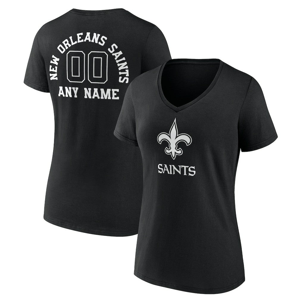 New Orleans Saints Women's Personalized Name & Number Monochrome V-Neck T-Shirt - Black - NFL