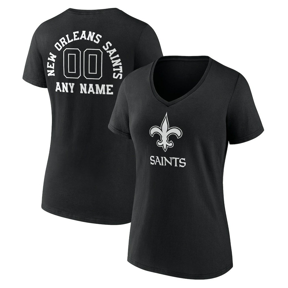 New Orleans Saints Women's Personalized Name & Number Monochrome V-Neck T-Shirt - Black - NFL