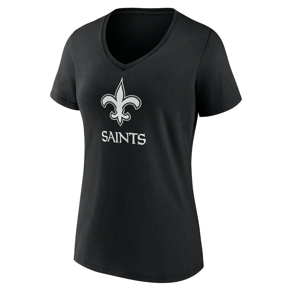 New Orleans Saints Women's Personalized Name & Number Monochrome V-Neck T-Shirt - Black - NFL