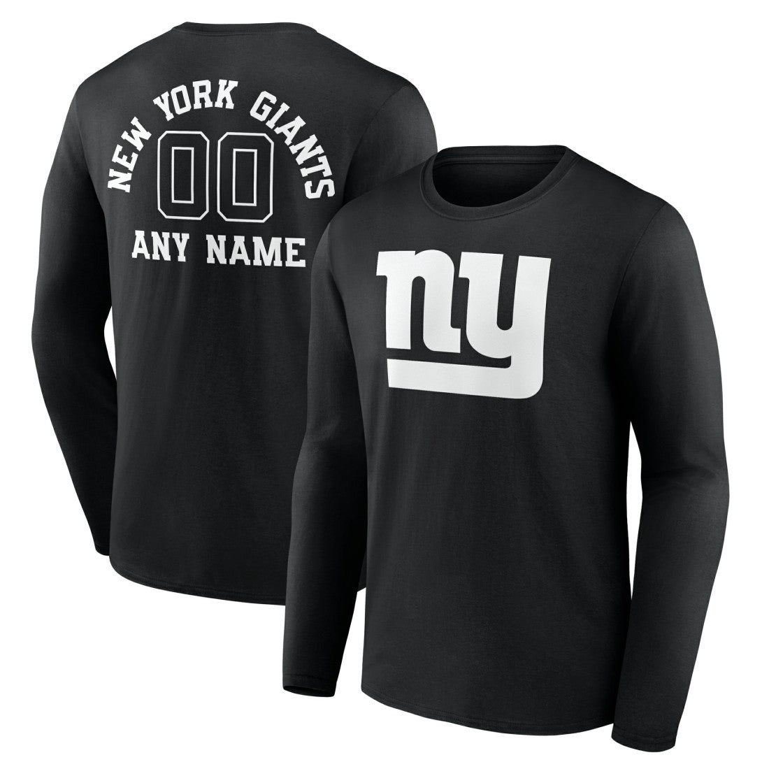 New York Giants Personalized Name & Number Monochrome Long Sleeve T-Shirt - Black - NFL