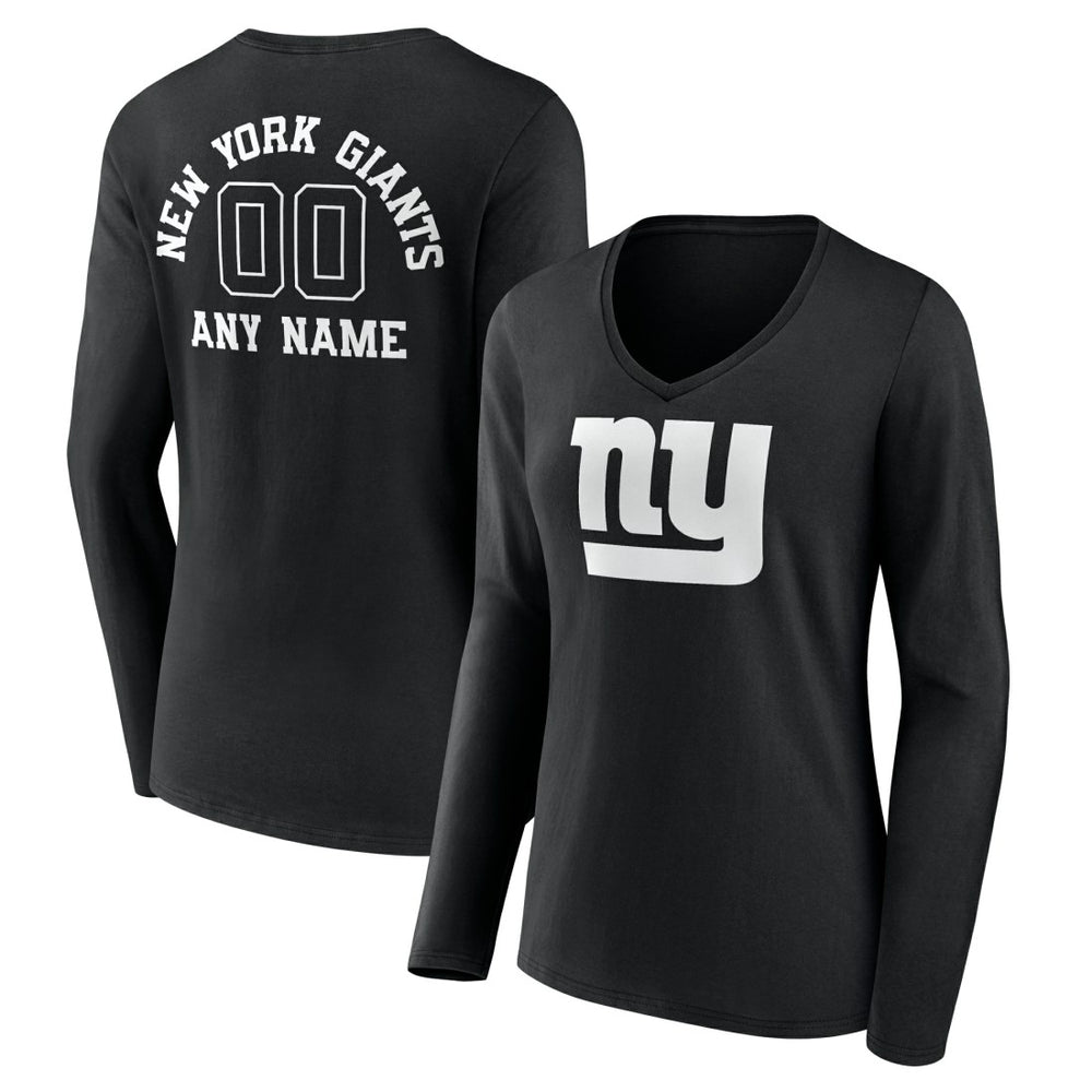New York Giants Women's Personalized Name & Number Monochrome Long Sleeve V-Neck T-Shirt - Black - NFL