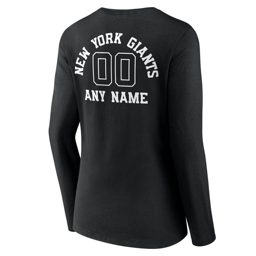 New York Giants Women's Personalized Name & Number Monochrome Long Sleeve V-Neck T-Shirt - Black - NFL