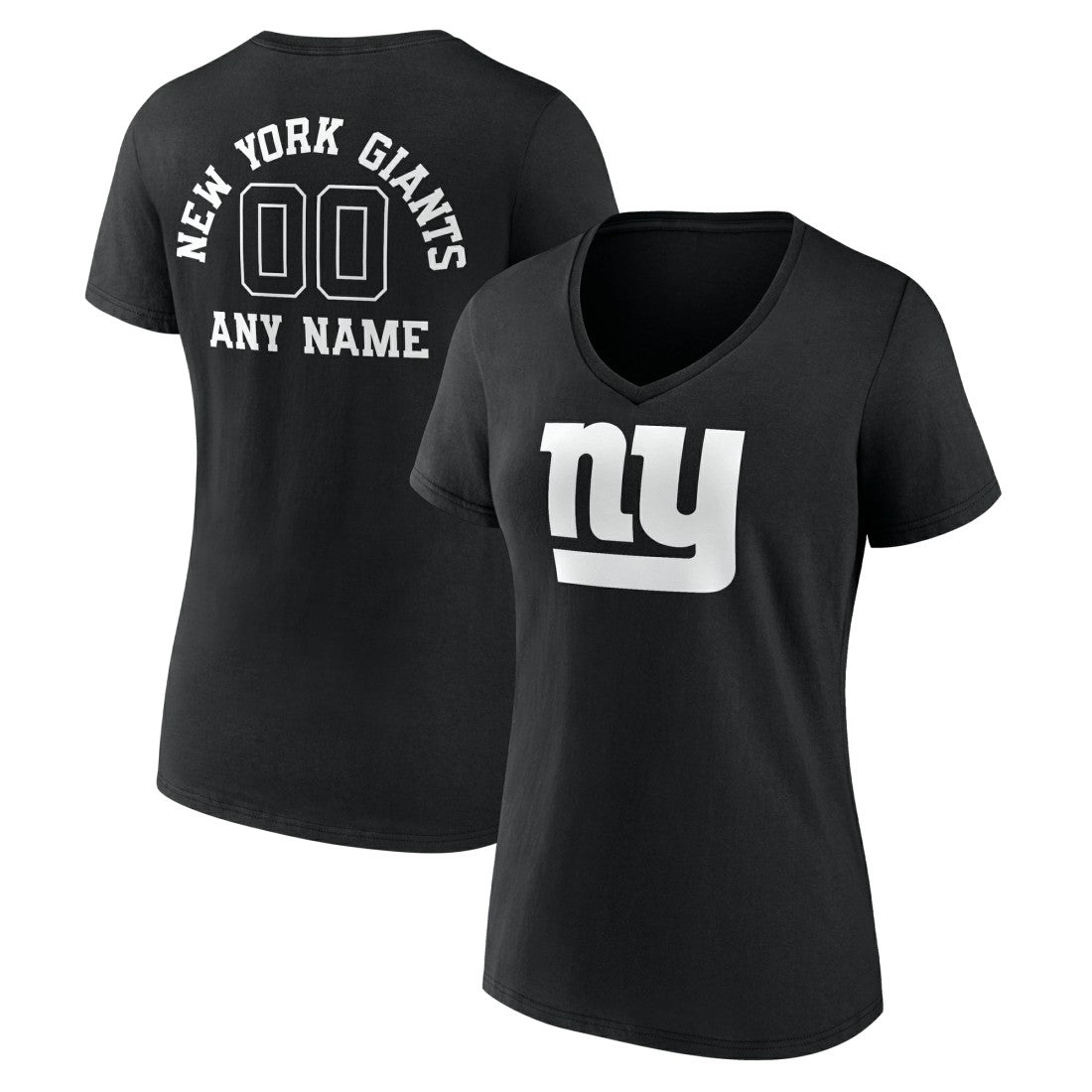 New York Giants Women's Personalized Name & Number Monochrome V-Neck T-Shirt - Black - NFL