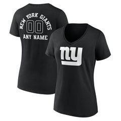 New York Giants Women's Personalized Name & Number Monochrome V-Neck T-Shirt - Black - NFL