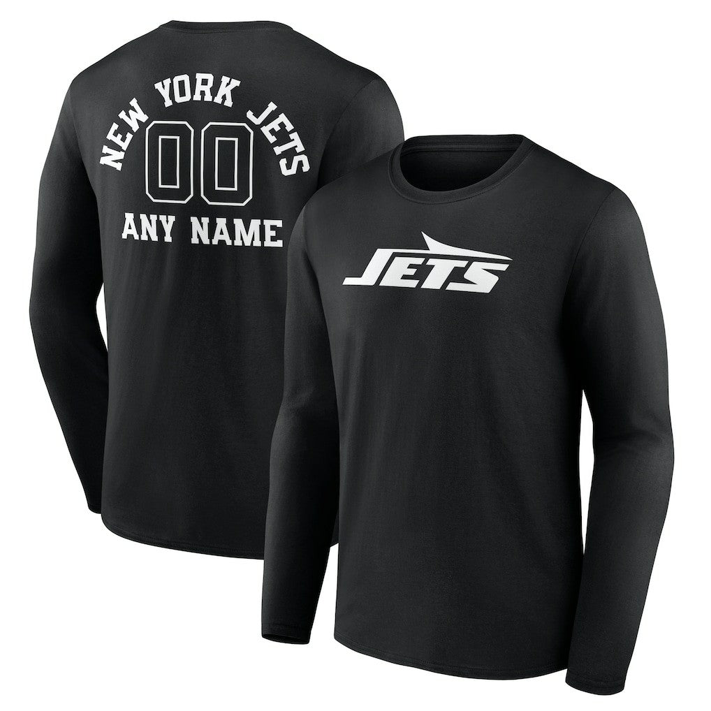 New York Jets Personalized Name & Number Monochrome Long Sleeve T-Shirt - Black - NFL