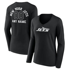 New York Jets Women's Personalized Name & Number Monochrome Long Sleeve V-Neck T-Shirt - Black - NFL