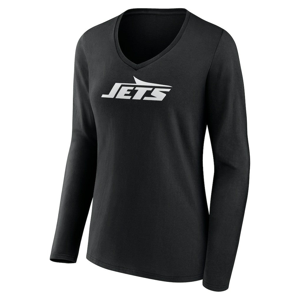 New York Jets Women's Personalized Name & Number Monochrome Long Sleeve V-Neck T-Shirt - Black - NFL