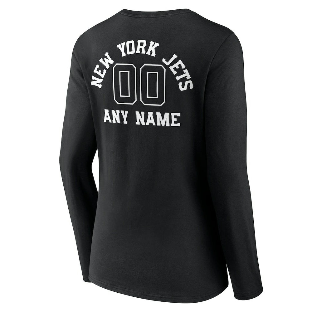 New York Jets Women's Personalized Name & Number Monochrome Long Sleeve V-Neck T-Shirt - Black - NFL
