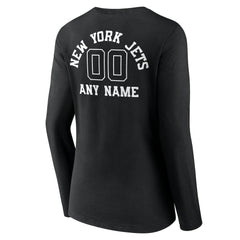 New York Jets Women's Personalized Name & Number Monochrome Long Sleeve V-Neck T-Shirt - Black - NFL