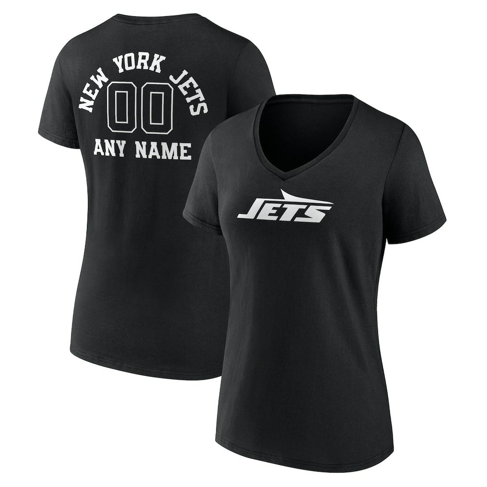 New York Jets Women's Personalized Name & Number Monochrome V-Neck T-Shirt - Black - NFL