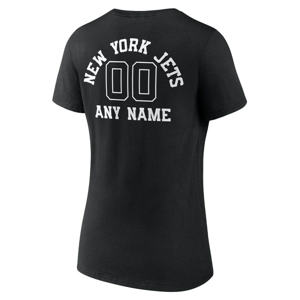 New York Jets Women's Personalized Name & Number Monochrome V-Neck T-Shirt - Black - NFL