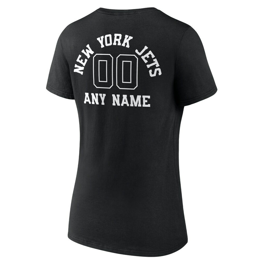 New York Jets Women's Personalized Name & Number Monochrome V-Neck T-Shirt - Black - NFL