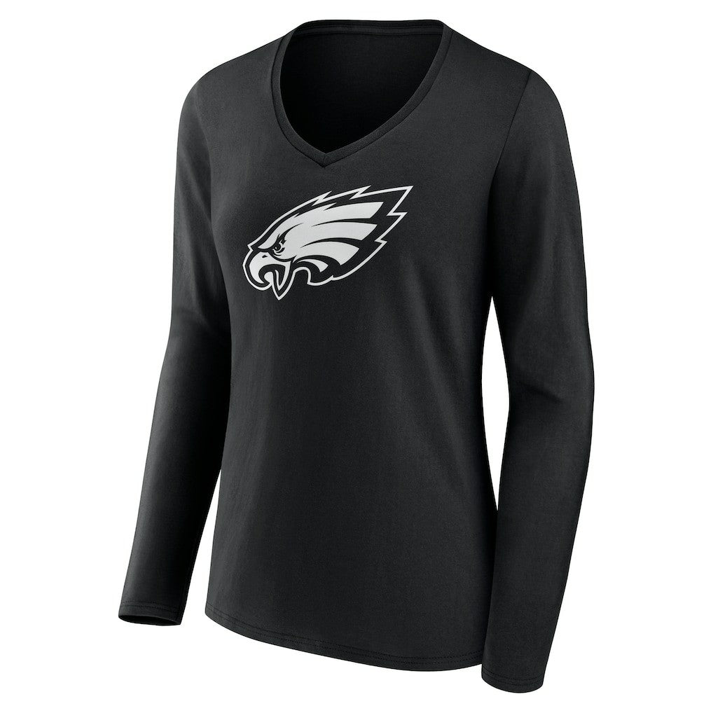 Philadelphia Eagles Women's Personalized Name & Number Monochrome Long Sleeve V-Neck T-Shirt - Black - NFL