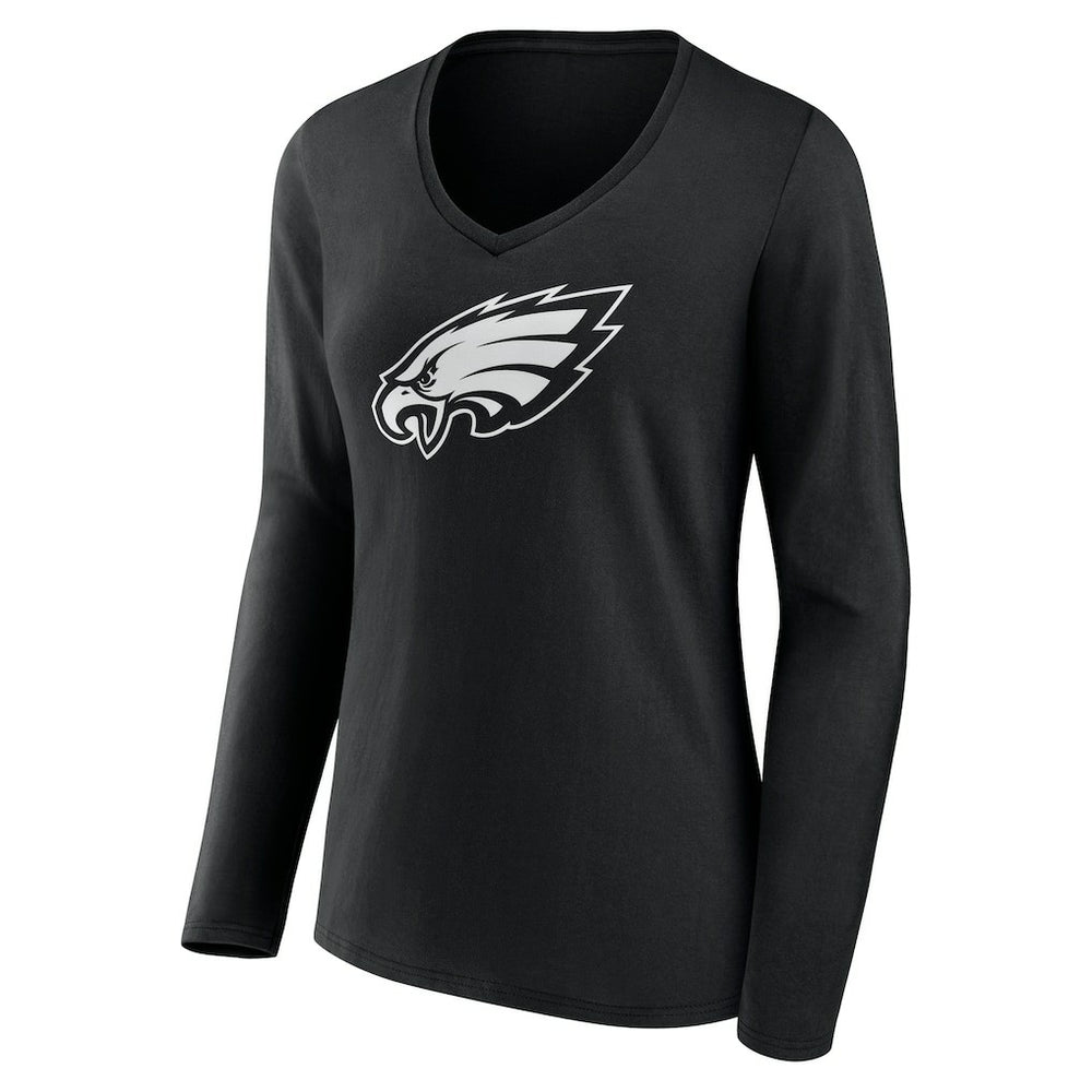 Philadelphia Eagles Women's Personalized Name & Number Monochrome Long Sleeve V-Neck T-Shirt - Black - NFL