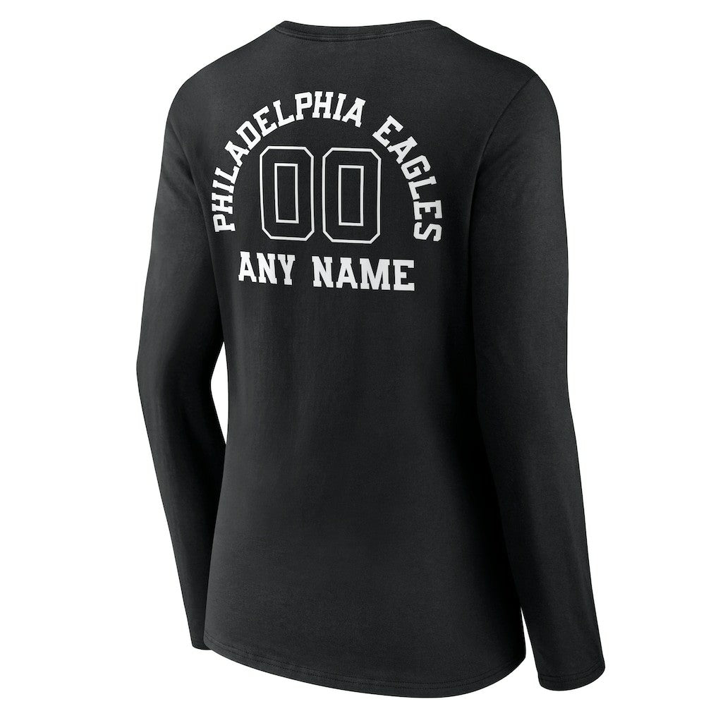 Philadelphia Eagles Women's Personalized Name & Number Monochrome Long Sleeve V-Neck T-Shirt - Black - NFL