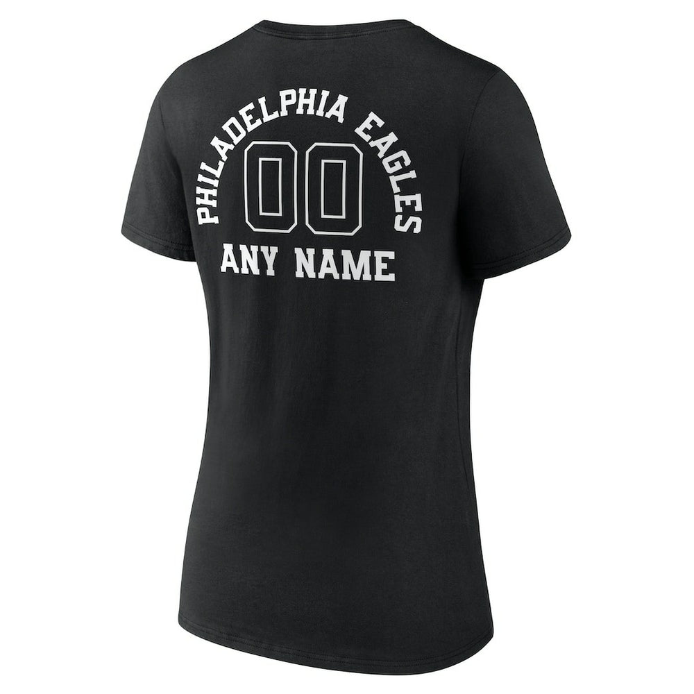 Philadelphia Eagles Women's Personalized Name & Number Monochrome V-Neck T-Shirt - Black - NFL