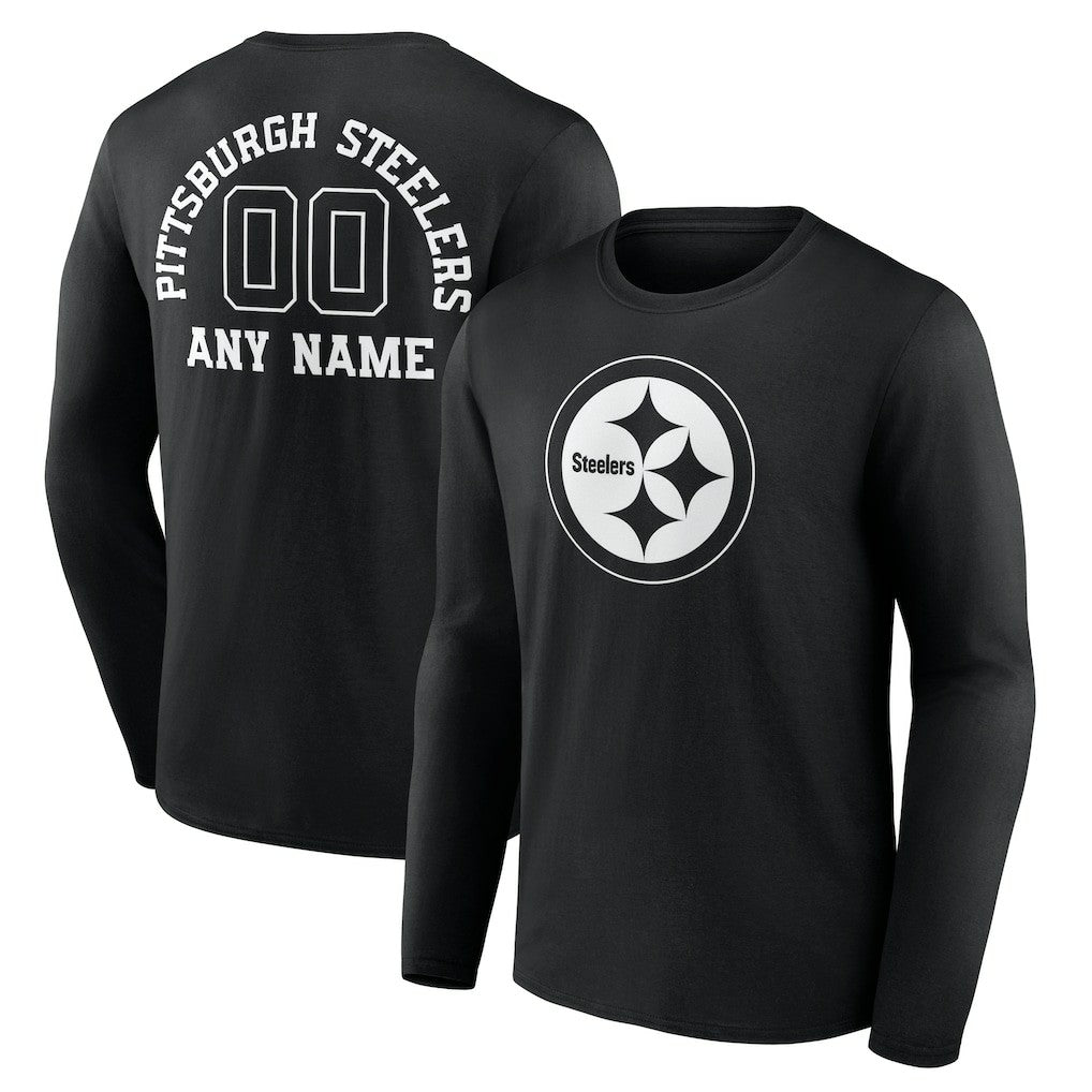 Pittsburgh Steelers Personalized Name & Number Monochrome Long Sleeve T-Shirt - Black - NFL