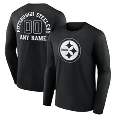 Pittsburgh Steelers Personalized Name & Number Monochrome Long Sleeve T-Shirt - Black - NFL