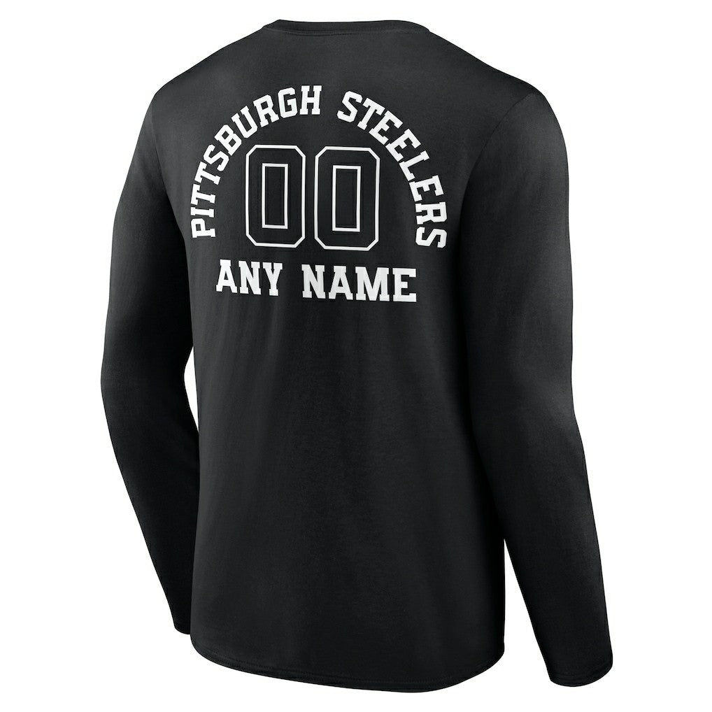 Pittsburgh Steelers Personalized Name & Number Monochrome Long Sleeve T-Shirt - Black - NFL