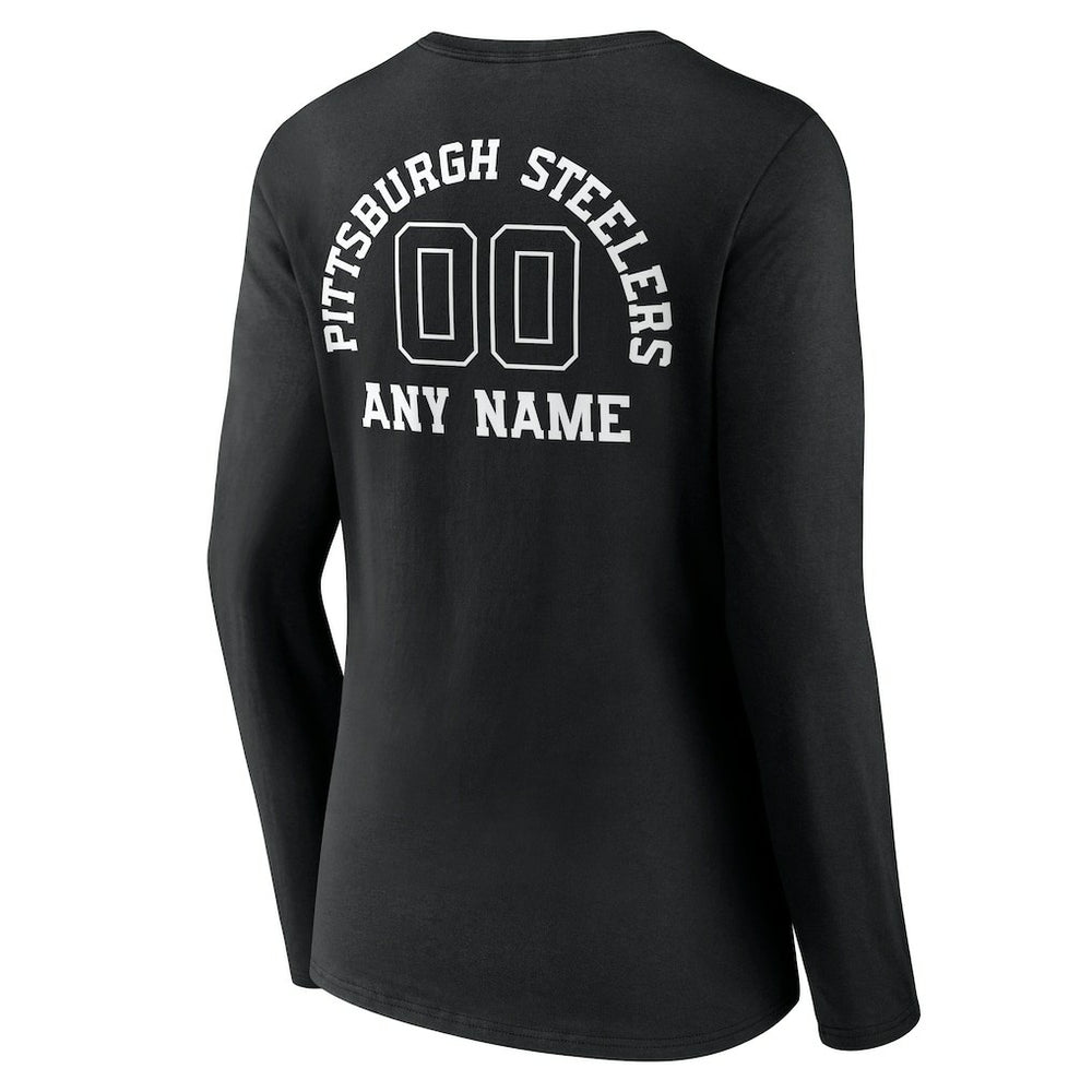 Pittsburgh Steelers Women's Personalized Name & Number Monochrome Long Sleeve V-Neck T-Shirt - Black - NFL