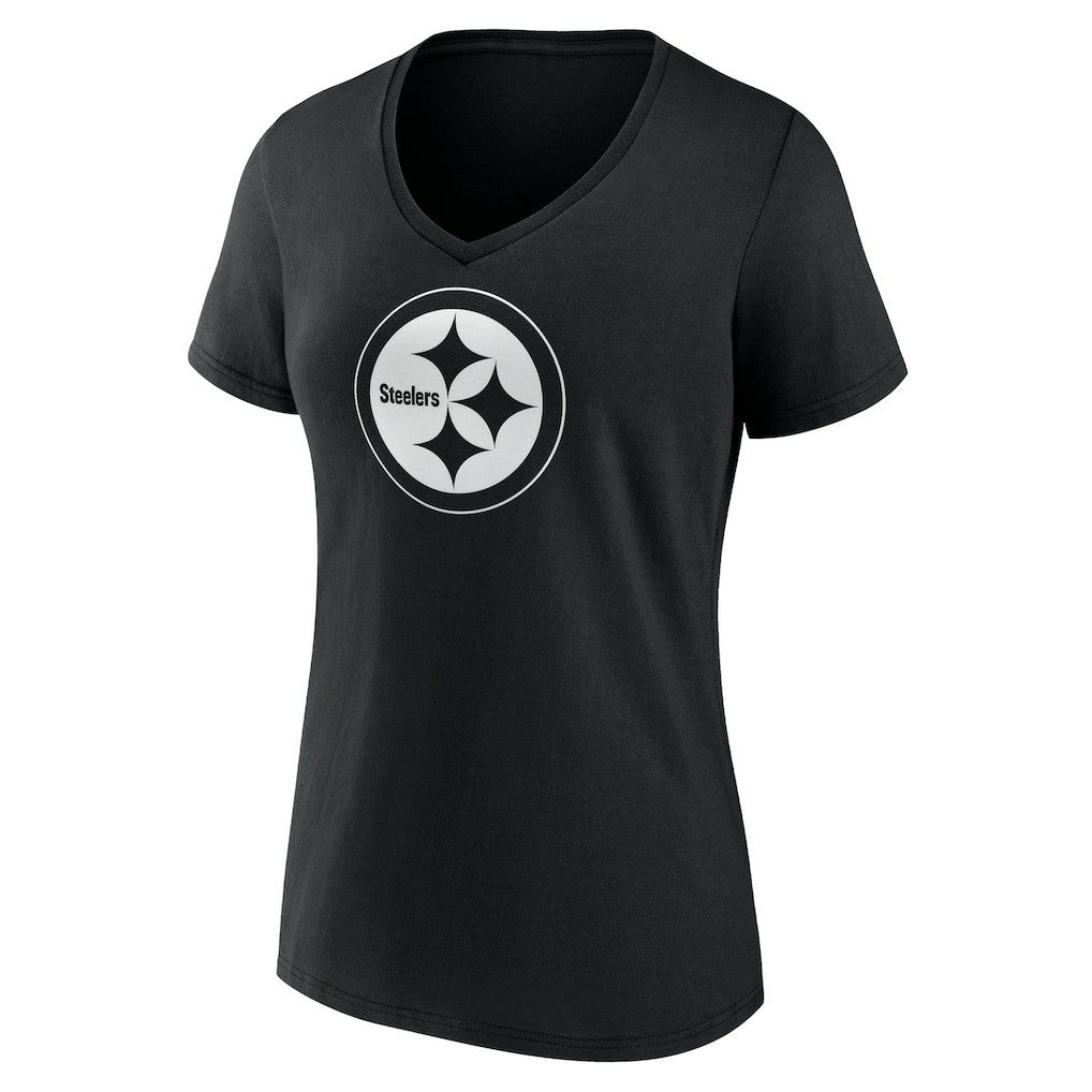 Pittsburgh Steelers Women's Personalized Name & Number Monochrome V-Neck T-Shirt - Black - NFL