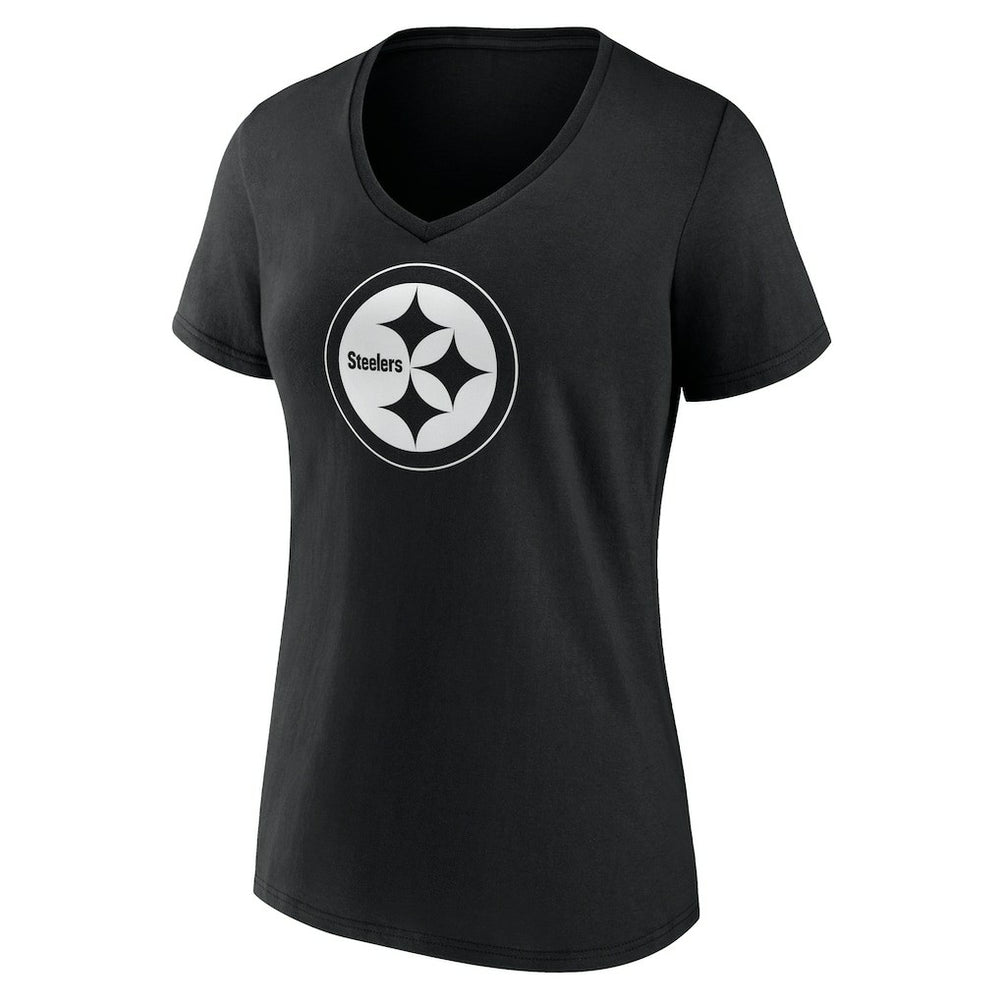 Pittsburgh Steelers Women's Personalized Name & Number Monochrome V-Neck T-Shirt - Black - NFL