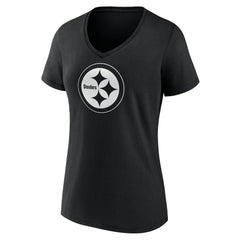 Pittsburgh Steelers Women's Personalized Name & Number Monochrome V-Neck T-Shirt - Black - NFL
