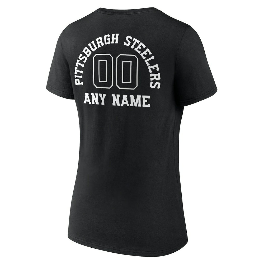 Pittsburgh Steelers Women's Personalized Name & Number Monochrome V-Neck T-Shirt - Black - NFL