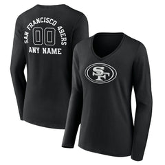 San Francisco 49ers Women's Personalized Name & Number Monochrome Long Sleeve V-Neck T-Shirt - Black - NFL